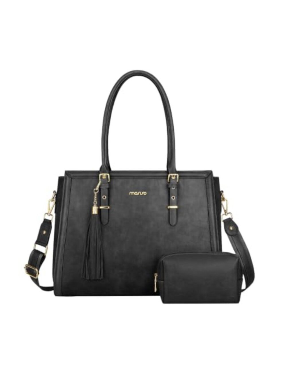Vintage PU Leather Laptop Tote Bag for 15.6 inch with Padded Sleeve & Strap